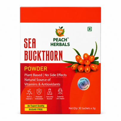 Peach Herbals Sea Buckthorn Powder with Moringa and Grape Seed Extract 30 Sachets Plant Based Herbal Supplement